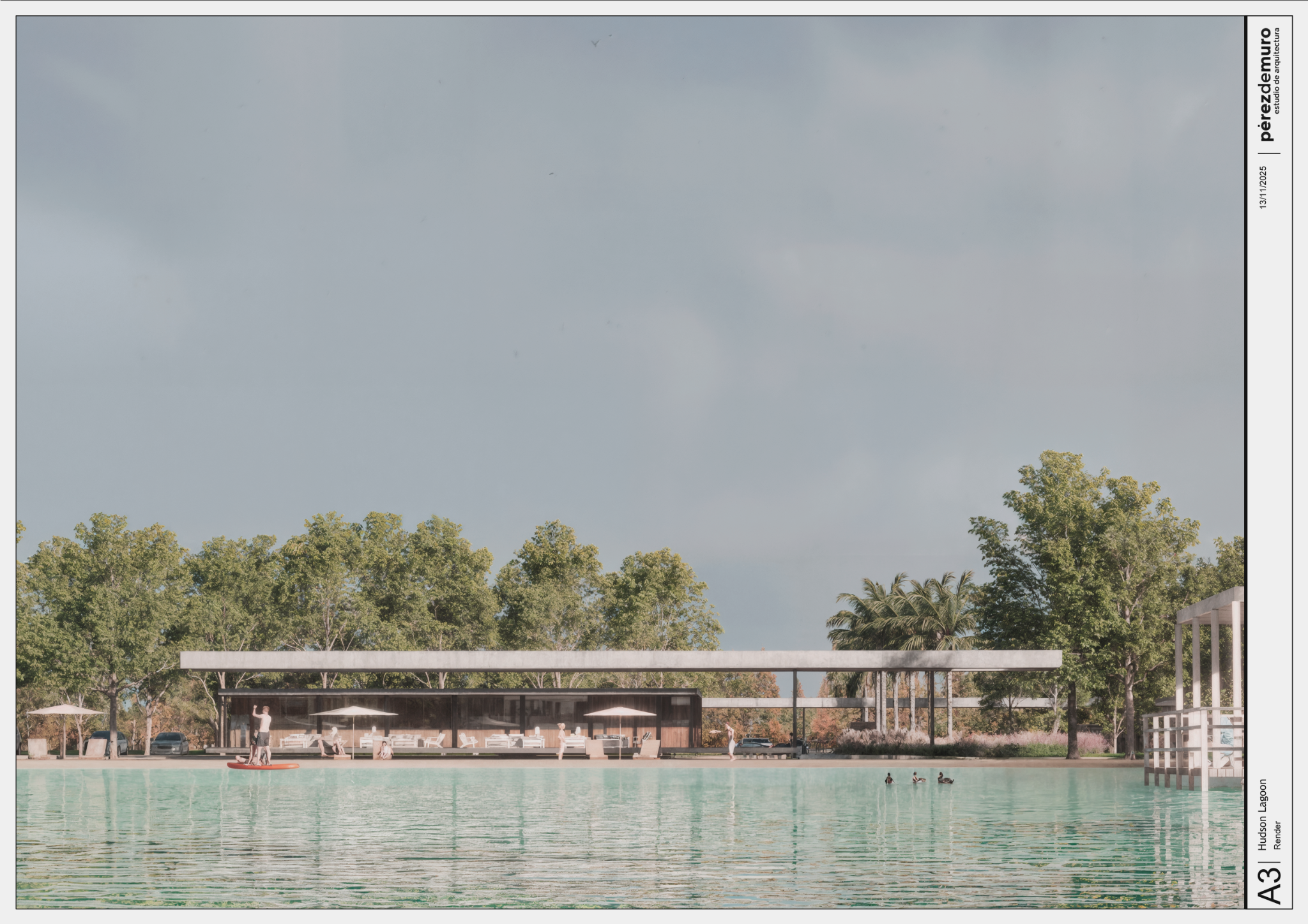 Clubhouse de playa de Hudson Lagoon frente a la laguna